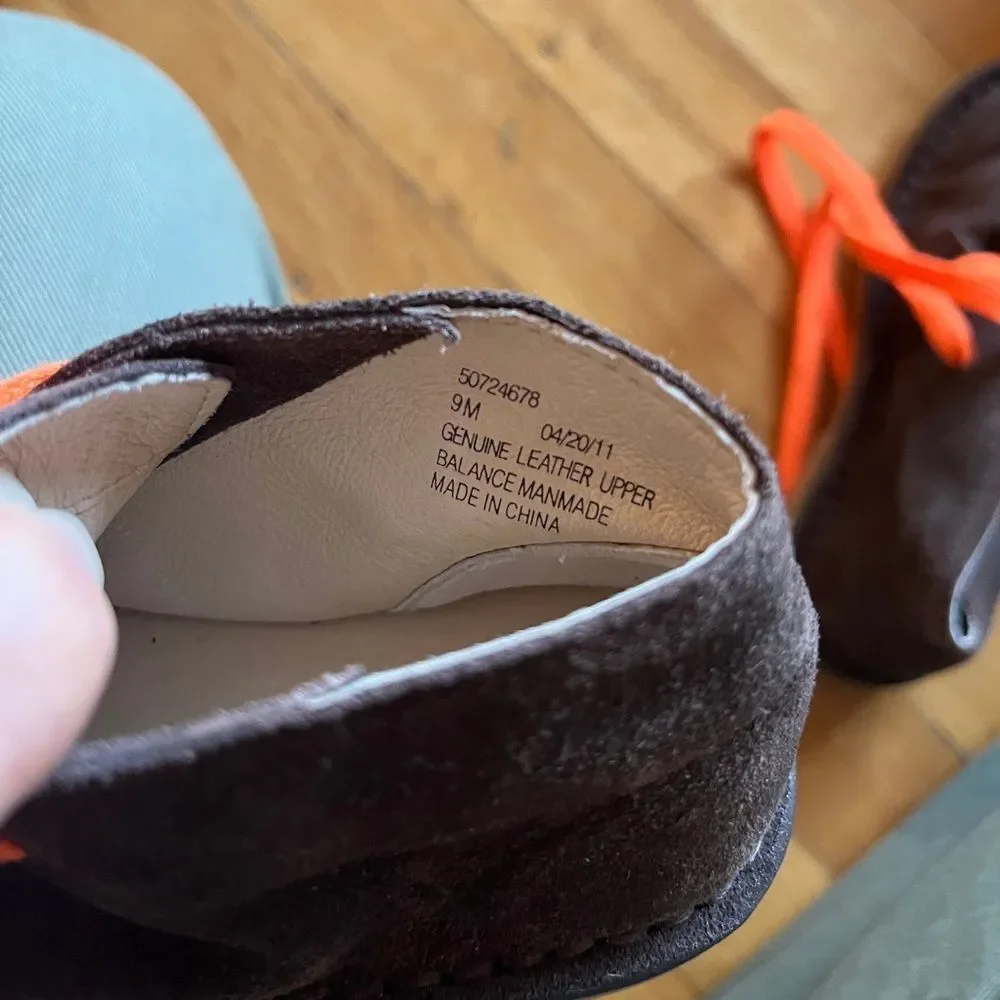 Nordstrom chocolate brown suede desert boots 9 9T orange laces preppy dress shoe
